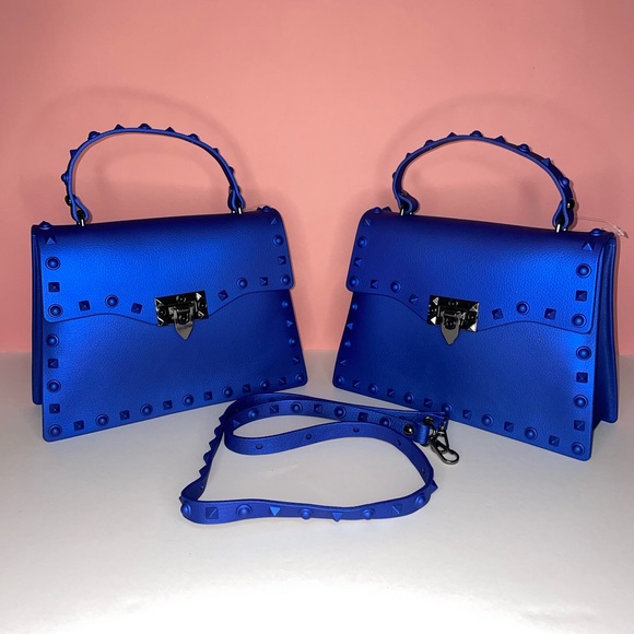 Blue Crystal Studded Clutch Satchel Purse - Picture 3 of 10